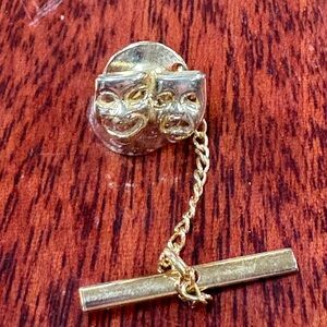 Gold Comedy and Tragedy Mask Tie Pin/ tac. Thesbian.